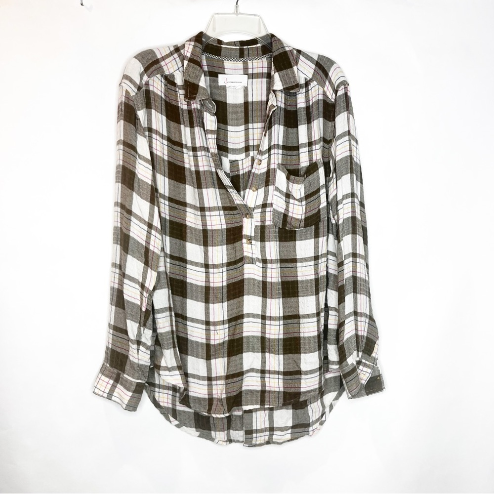 By Anthropologie | Plaid half button front blouse